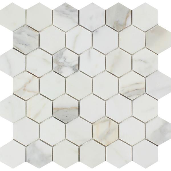 2x2 Honed Calacatta Gold Marble Hexagon Mosaic Tile