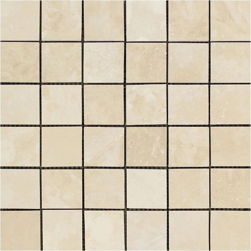 2x2 Honed Ivory Travertine Mosaic Tile