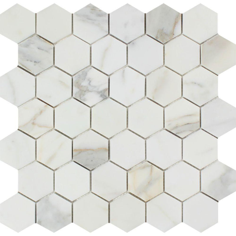 2x2 Polished Calacatta Gold Marble Hexagon Mosaic Tile