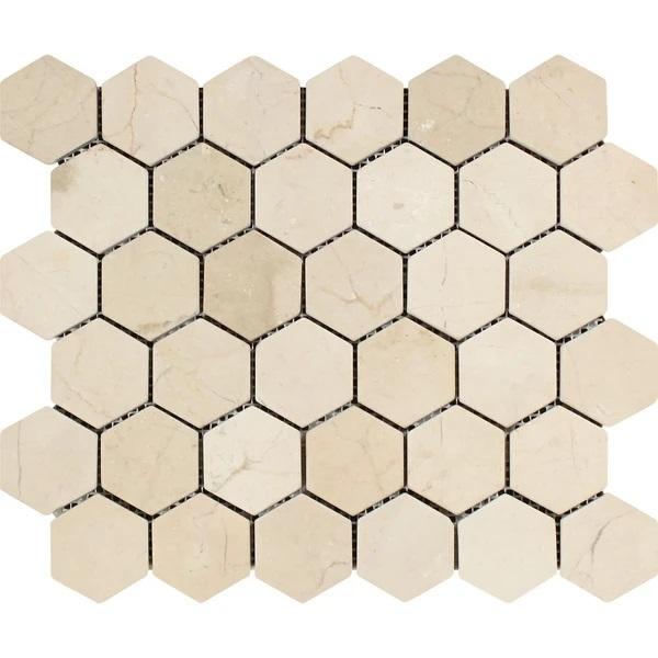 2x2 Tumbled Crema Marfil Marble Hexagon Mosaic Tile
