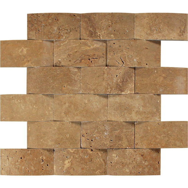 2x4  CNC-Arched Noce Travertine Brick Mosaic Tile
