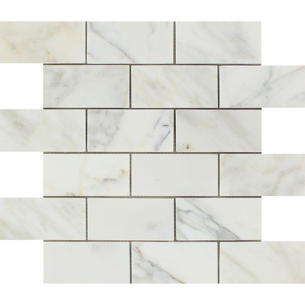 2x4  Honed Calacatta Gold Marble Brick Mosaic Tile