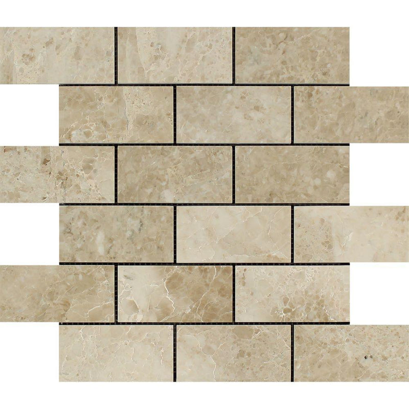 2 x 4 Polished Cappuccino Marble Brick Mosaic Tile