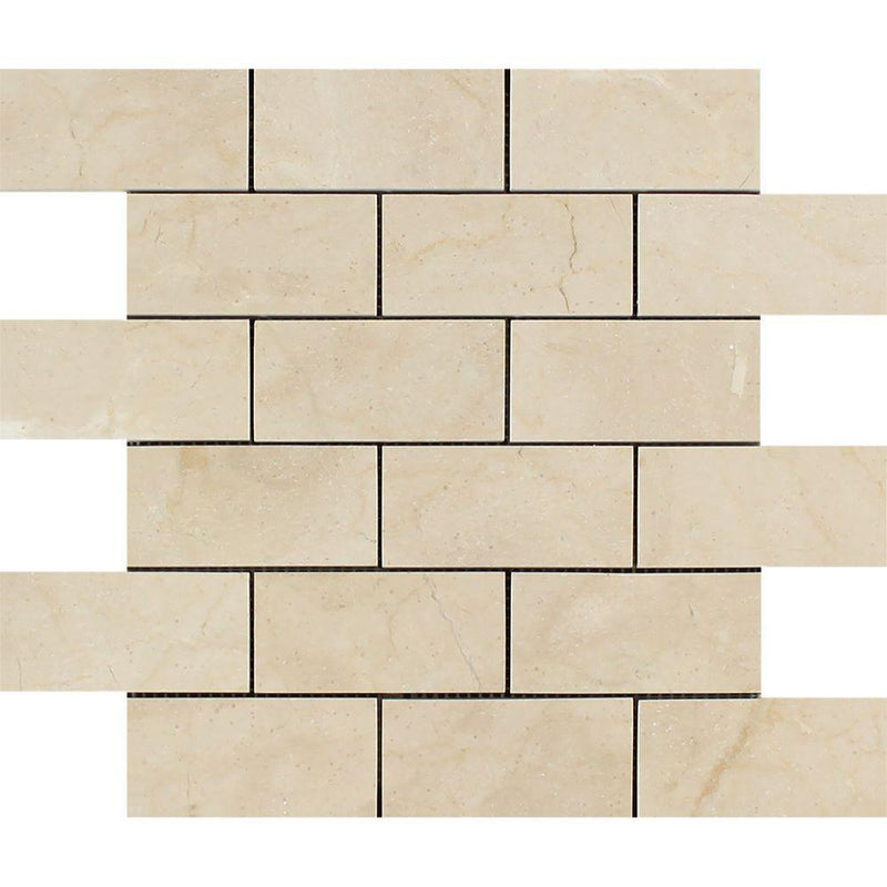 2 x 4 Polished Crema Marfil Marble Brick Mosaic Tile