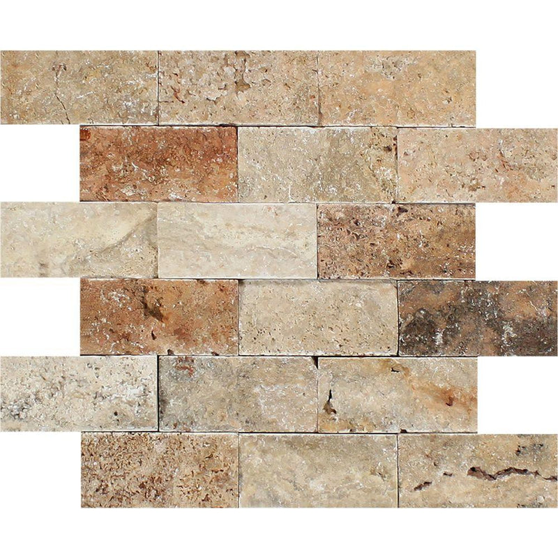 2 x 4 Split-faced Scabos Travertine Brick Mosaic Tile