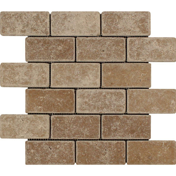 2x4 Tumbled Noce Travertine Brick Mosaic Tile