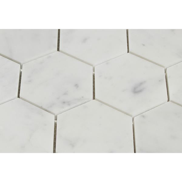 3 x 3 Polished Bianco Carrara Marble Hexagon Mosaic Tile