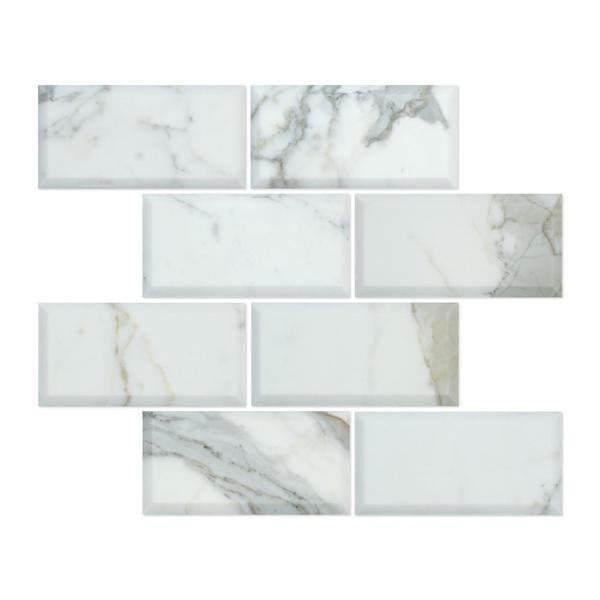 3 x 6 Deep-Beveled Honed Calacatta Gold Marble Tile