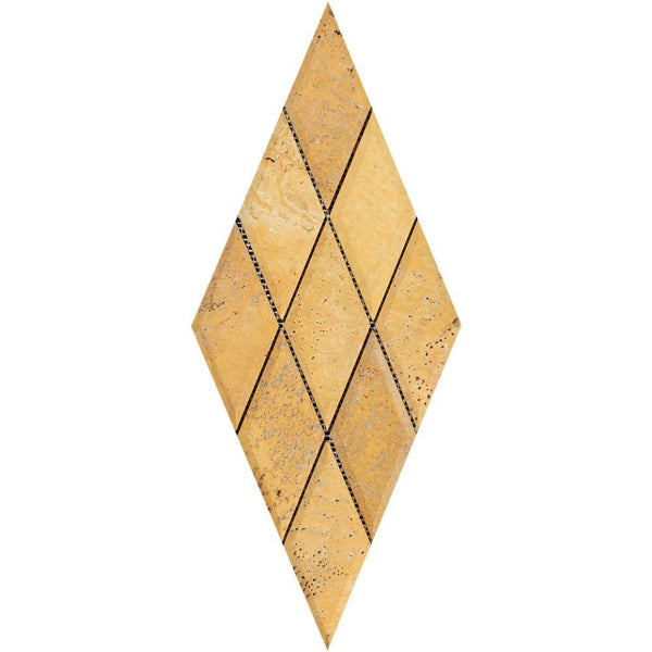 3x6 Honed Gold Travertine Deep-Beveled Diamond Mosaic Tile