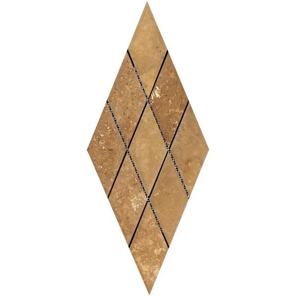 3x6 Honed Noce Travertine Deep-Beveled Diamond Mosaic Tile