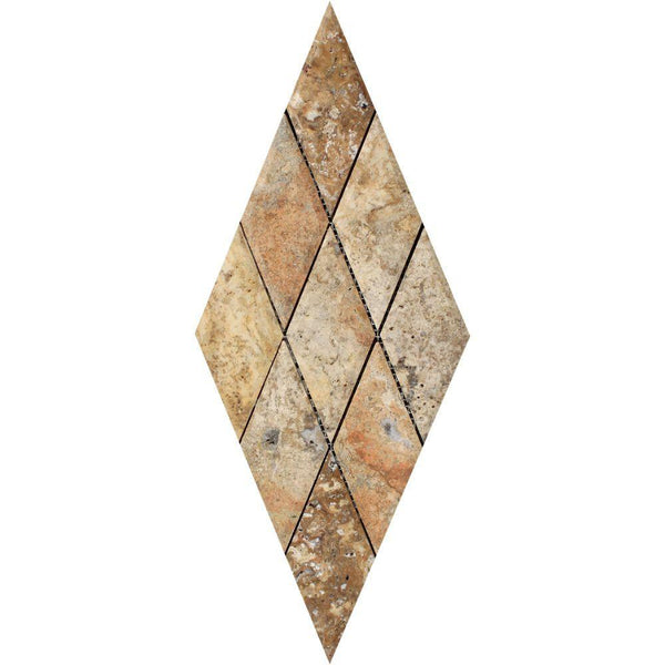 3x6 Honed Scabos Travertine Deep-Beveled Diamond Mosaic Tile