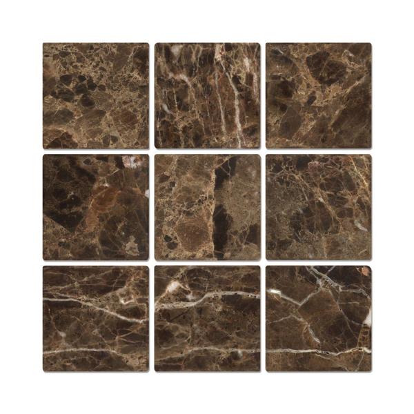 4 x 4 Tumbled Emperador Dark Marble Tile