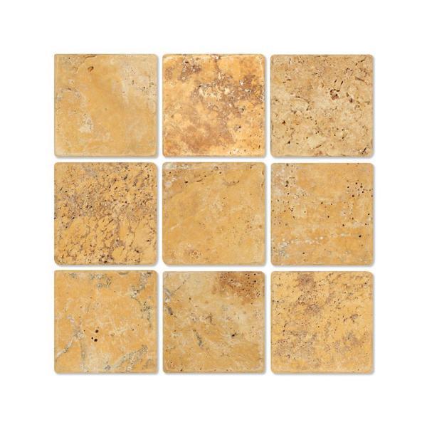 4 x 4 Tumbled Gold Travertine Tile