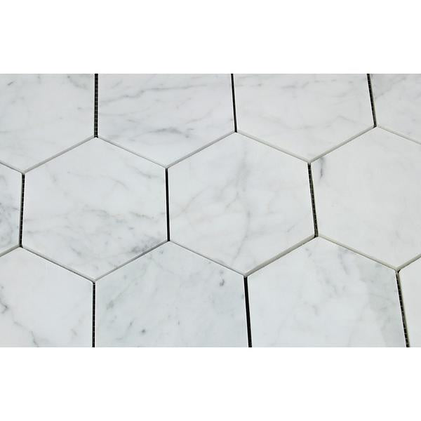 5 x 5 Honed Bianco Carrara Marble Hexagon Mosaic Tile