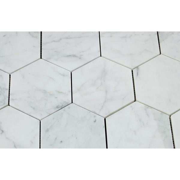 5 x 5 Polished Bianco Carrara Marble Hexagon Mosaic Tile