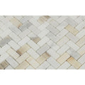 5/8 x 1 1/4 Honed Calacatta Gold Marble Mini Herringbone Mosaic Tile