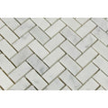 5/8 x 1 1/4 Polished Bianco Carrara Marble Mini Herringbone Mosaic Tile