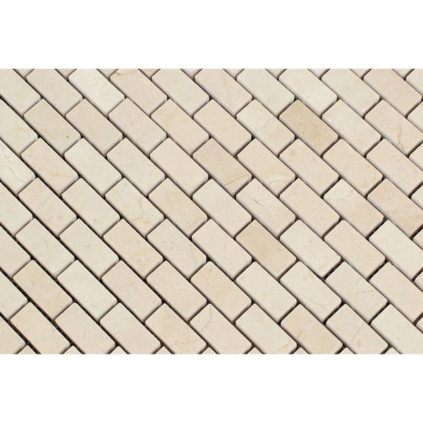 5/8 x 1 1/4 Polished Crema Marfil Marble Baby Brick Mosaic Tile