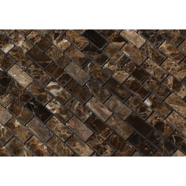 5/8 x 1 1/4 Polished Emperador Dark Marble Baby Brick Mosaic Tile