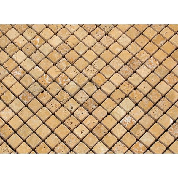 5/8 x 5/8 Tumbled Gold Travertine Mosaic Tile