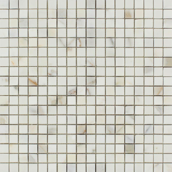 5/8x5/8 Honed Calacatta Gold Marble Mosaic Tile