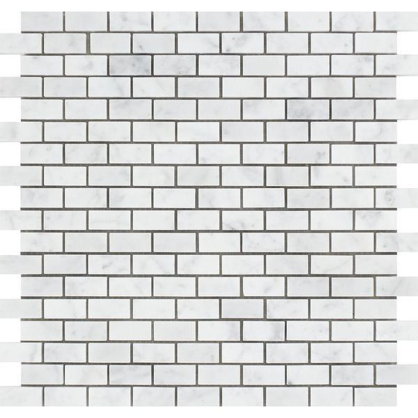 5/8x1 1/4 Honed Bianco Carrara Marble Baby Brick Mosaic Tile