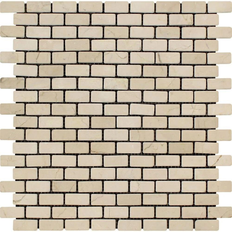 5/8x1 1/4 Tumbled Crema Marfil Marble Baby Brick Mosaic Tile