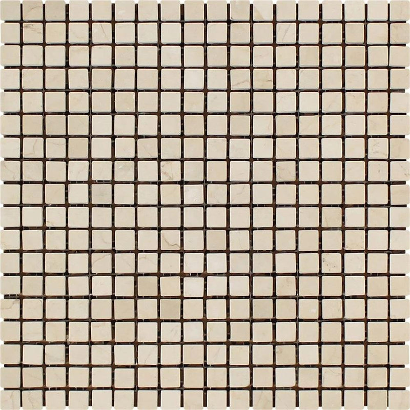 5/8x5/8 Tumbled Crema Marfil Marble Mosaic Tile