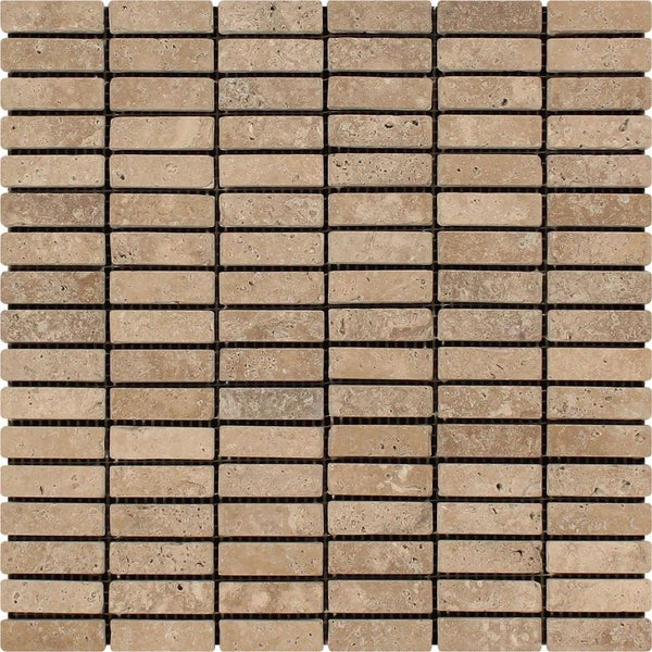 5/8x2 Tumbled Noce Travertine Single-Strip Mosaic Tile