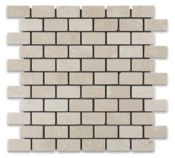 1x2 Crema Marfil Tumbled Marble Brick Mosaic Tiles