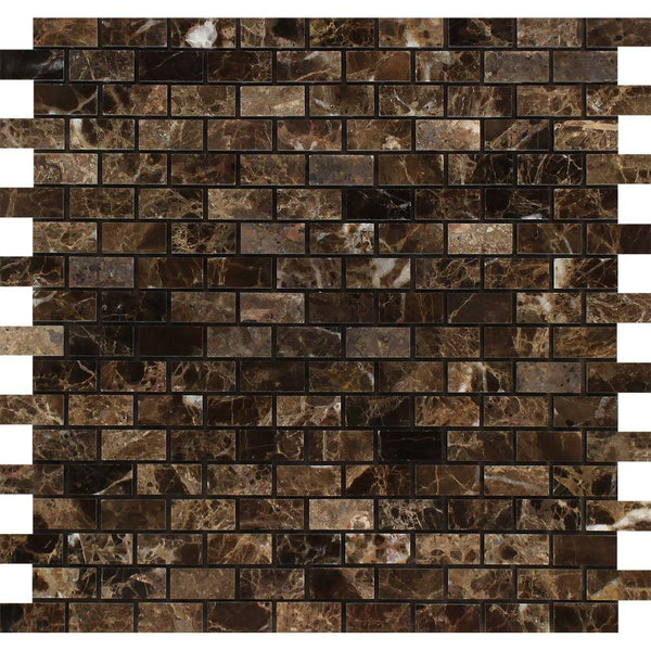 5/8x1 1/4 Polished Emperador Dark Marble Baby Brick Mosaic Tile