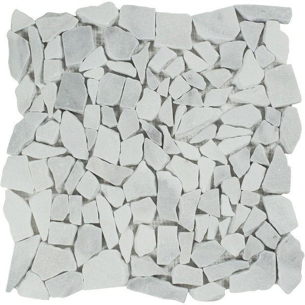 Bianco Mare Tumbled Marble Random Broken Mosaic Tile