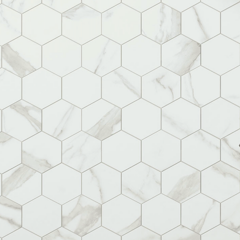 3x3 Statuario Hexagon Porcelain Tile Vallelunga Collection