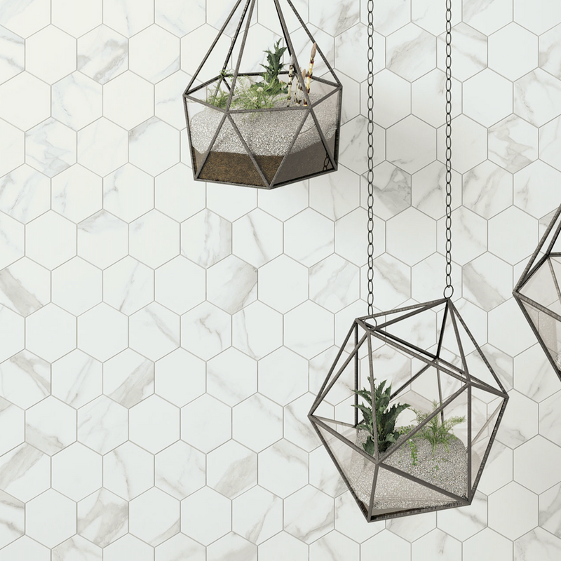 3x3 Statuario Hexagon Porcelain Tile Vallelunga Collection