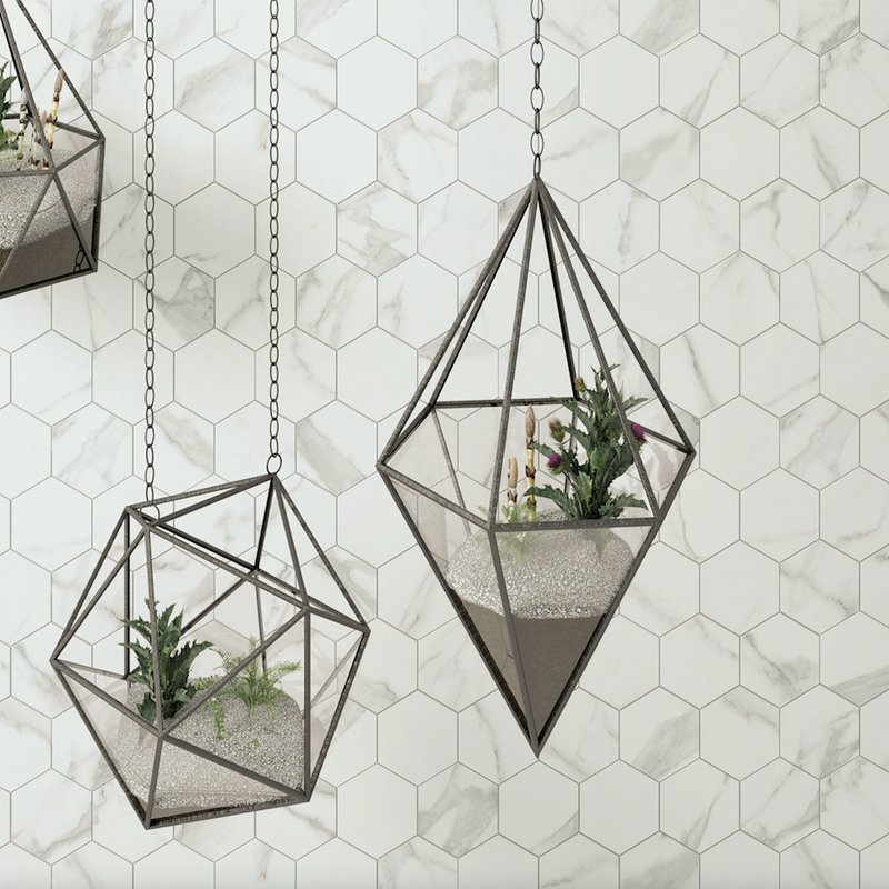 3x3 Statuario Hexagon Porcelain Tile Vallelunga Collection