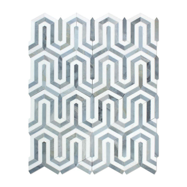Thassos White Honed Marble Berlinetta Mosaic Tile (Thassos w/ Blue-Gray)