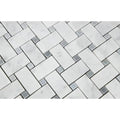 Bianco Carrara Honed Marble Basketweave Mosaic Tile (w/ Blue-Gray Dots)