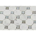 Bianco Carrara Honed Marble Octagon Mosaic Tile (w/ Blue-Gray Dots)