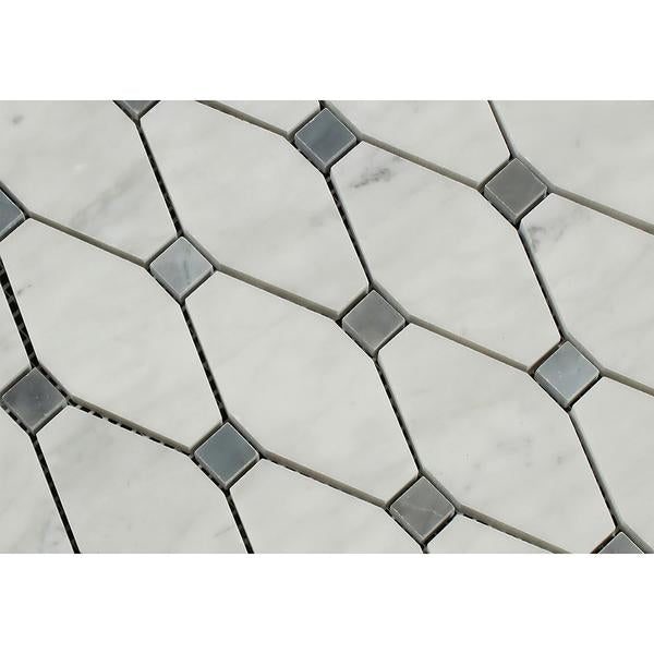 Bianco Carrara Honed Marble Octave Mosaic Tile (w/ Blue-Gray Dots)
