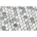 Bianco Carrara Honed Marble Penny Round Mosaic Tile (Carrara + Thassos + Blue)