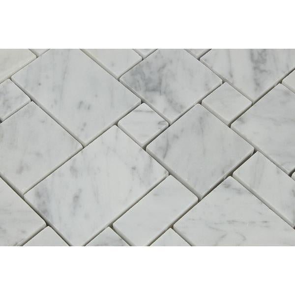 Bianco Carrara Polished Marble Mini Versailles Pattern Mosaic Tile