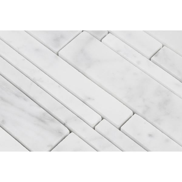 Bianco Carrara Polished Marble Random Strip Mosaic Tile