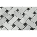 Bianco Mare Polished Marble Basketweave Mosaic Tile w/ Black Dots