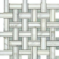 Calacatta Gold Polished Marble Tripleweave Mosaic Tile w/ Ming Green Dots