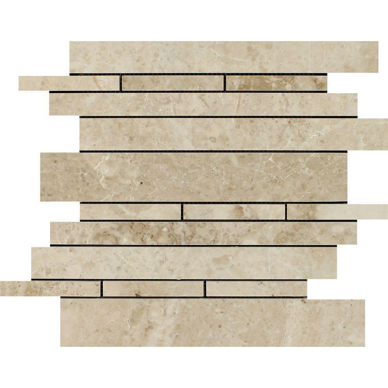 Cappuccino Polished Marble Random Strip Mosaic Tile