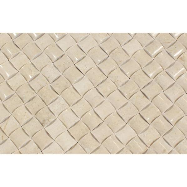 Crema Marfil Polished Marble 3-D Small Bread Mosaic Tile