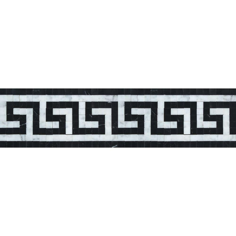 Bianco Carrara Polished Marble Greek Key Border (Carrara w/ Black)