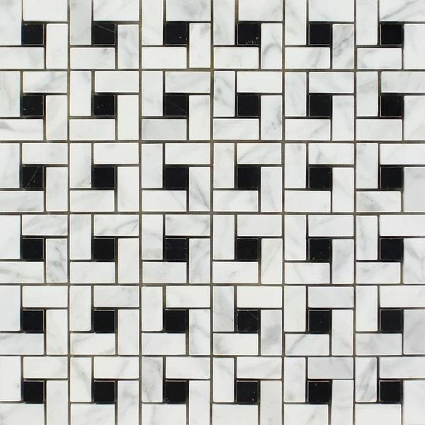 Bianco Carrara Honed Marble Mini Pinwheel Mosaic Tile (w/ Black Dots)