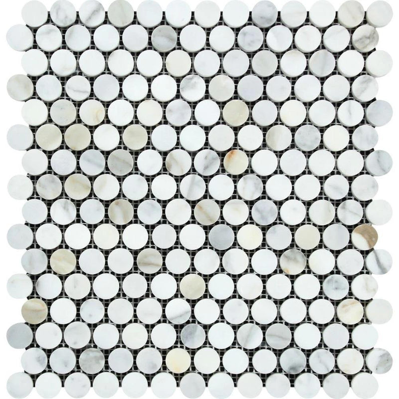 Calacatta Gold Honed Marble Penny Round Mosaic Tile