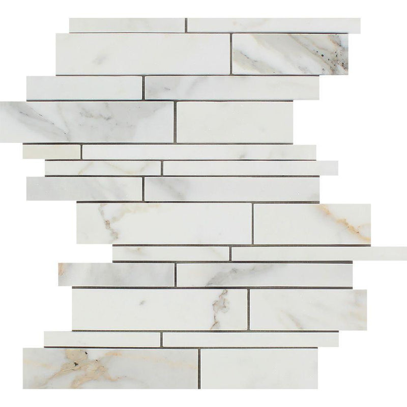 Calacatta Gold Honed Marble Random Strip Mosaic Tile